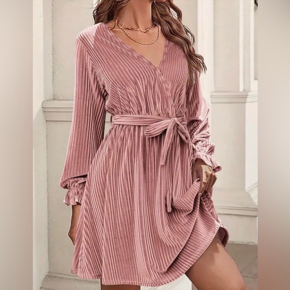 Dresses & Skirts - Pink Velvet Dress Belted Dress size Medium